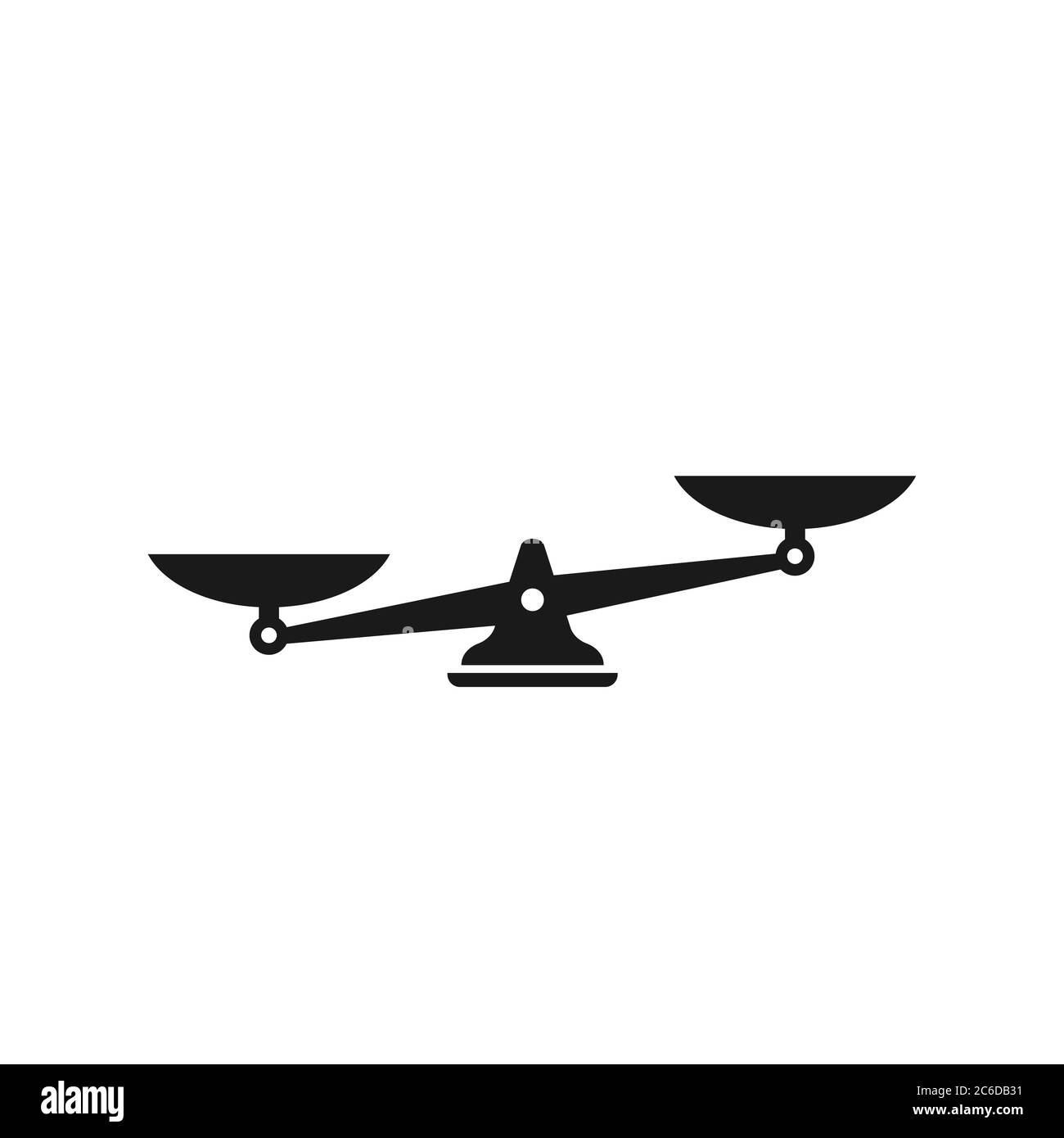 Icona di bilanciamento delle scale meccaniche nere isolata su bianco. Giustizia, scala giuridica. Illustrazione vettoriale. Equilibrio di valore, soluzione e razionalità. Pro e con Illustrazione Vettoriale