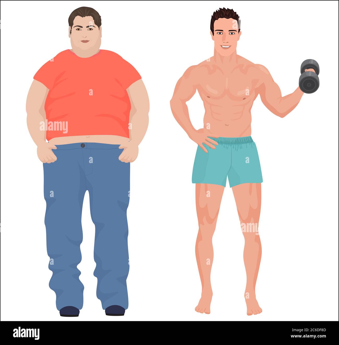 Sport di salute uomo e uomo grasso infografica concetto isolato Illustrazione Vettoriale