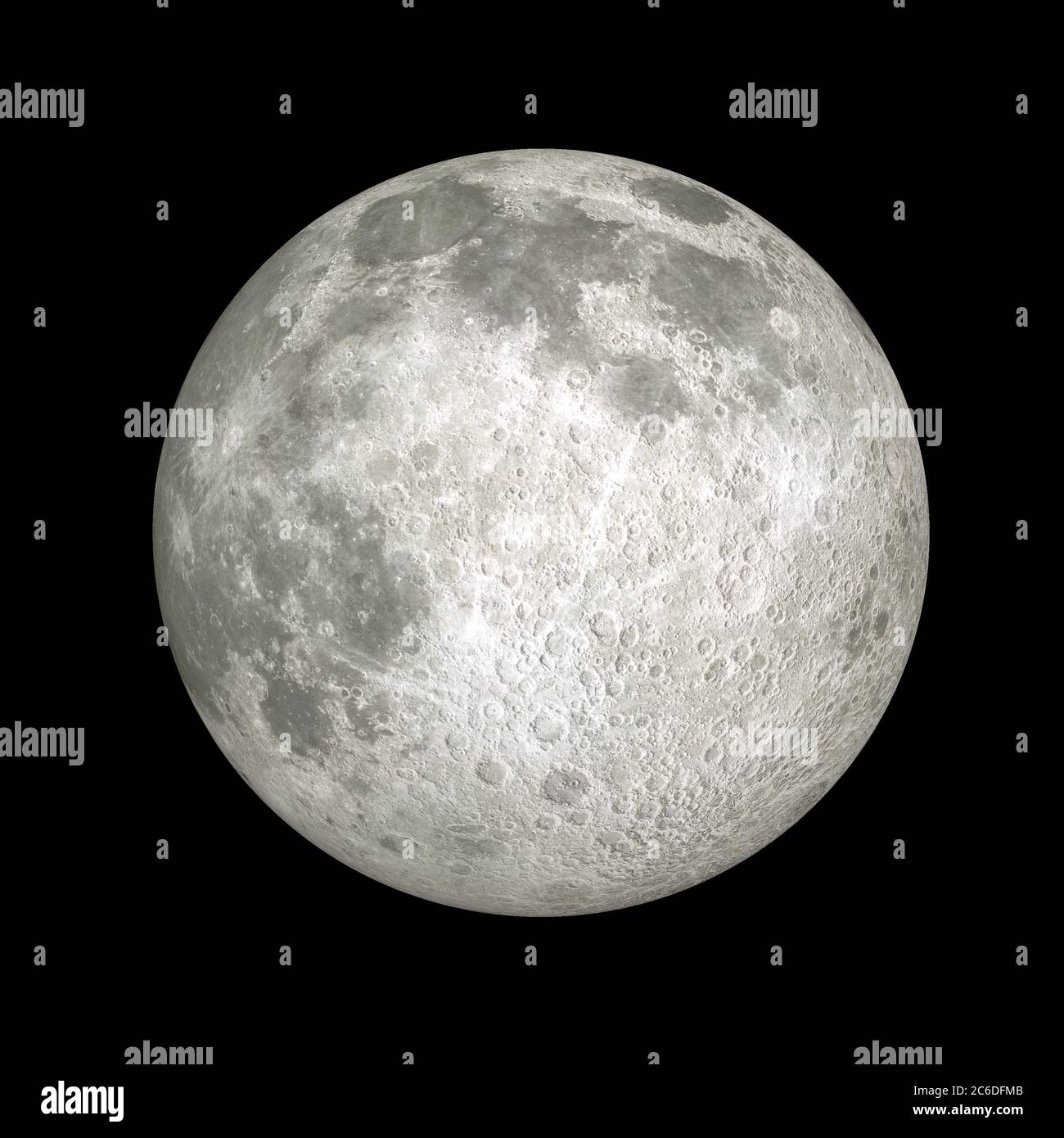 Primo piano sulla Luna piena su sfondo nero Foto Stock