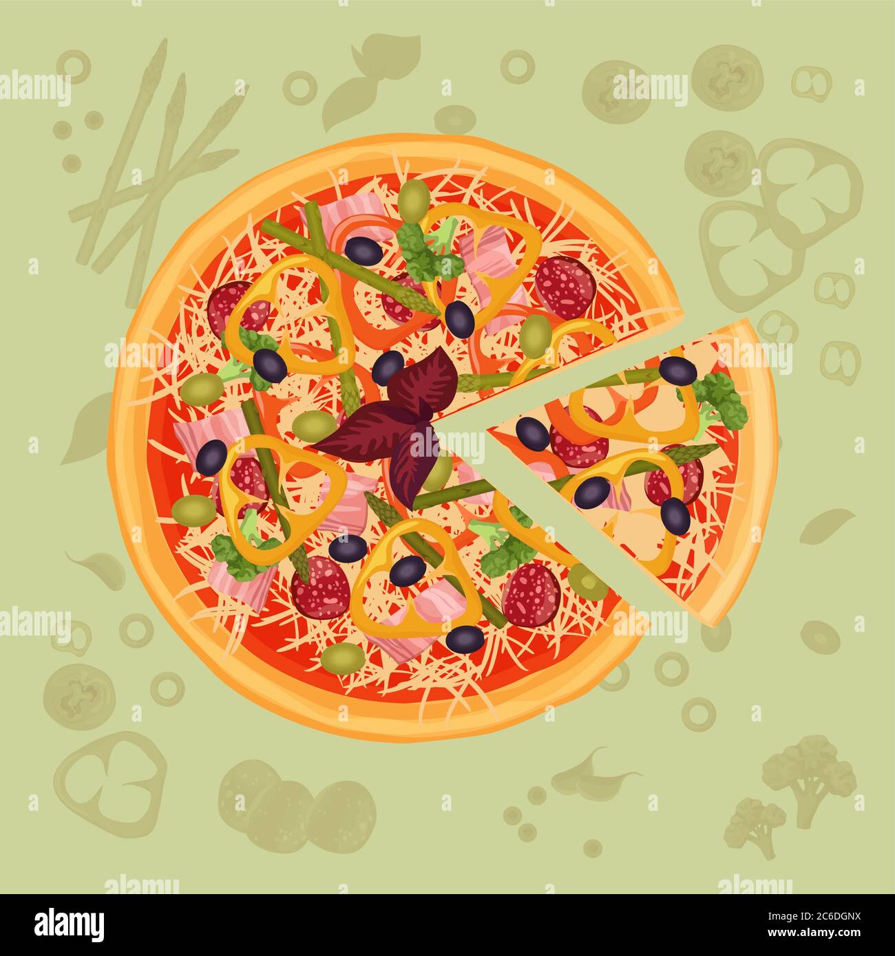 Pezzo di pizza sul tagliere. Illustrazione del menu pizza Illustrazione Vettoriale