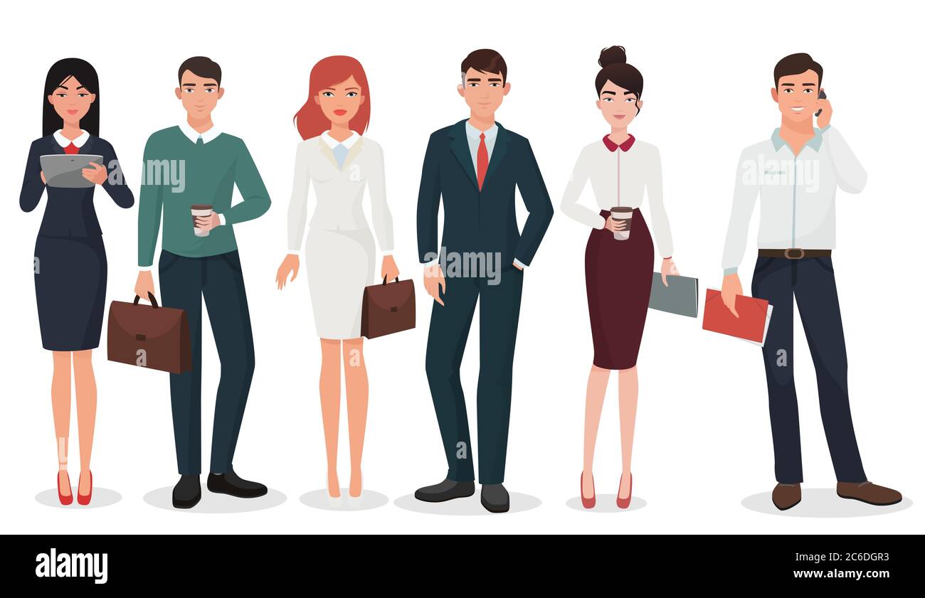 Giovani professionisti con valigie e gadget Illustrazione Vettoriale