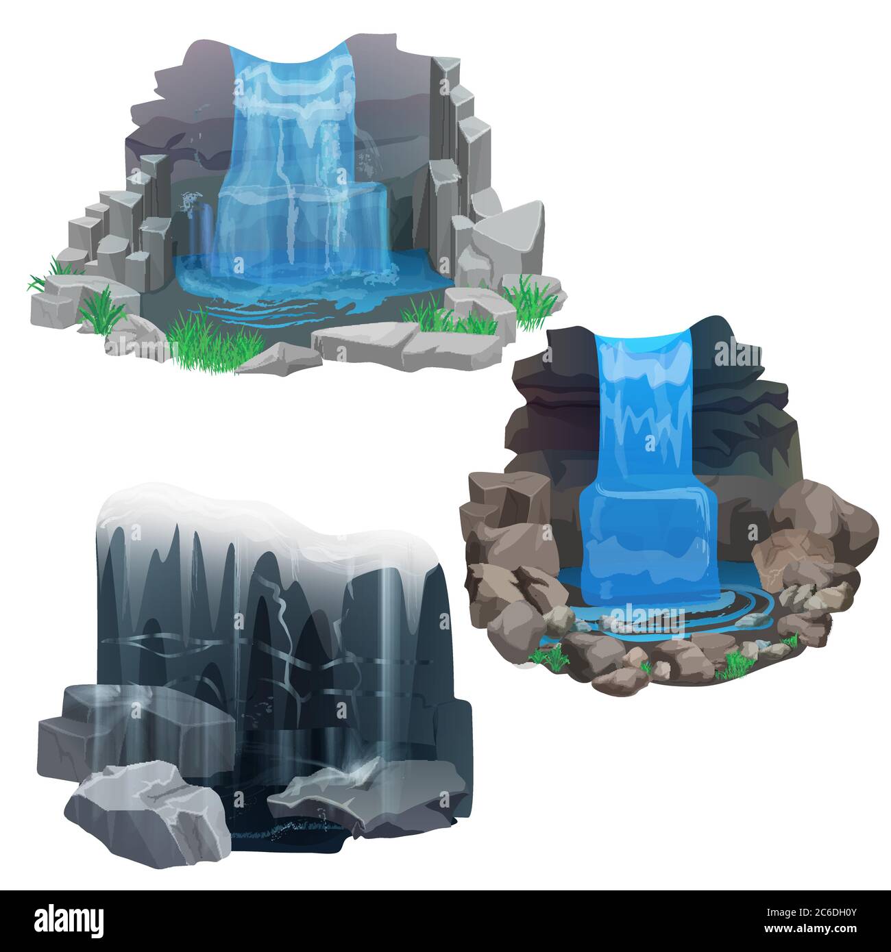 Collezione di cascate tropicali. Cascata ghiacciata. Illustrazione Vettoriale