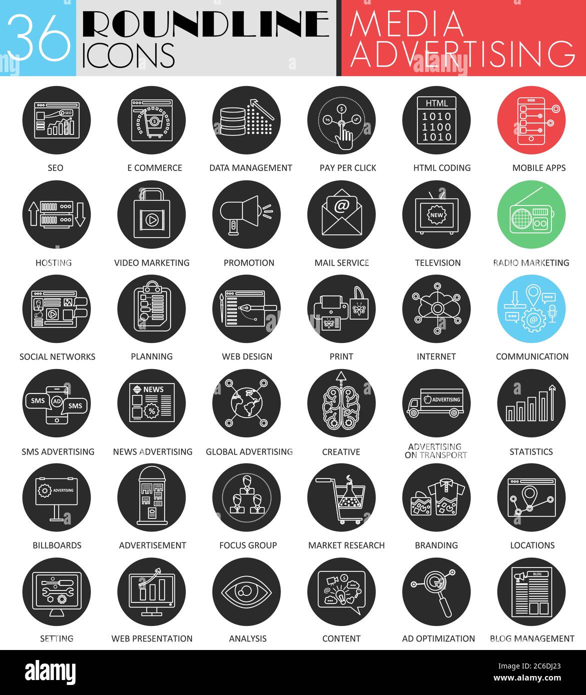 Insieme di icone nere bianche del cerchio bancario finanziario vettoriale. Design moderno a icone nere per il web Illustrazione Vettoriale
