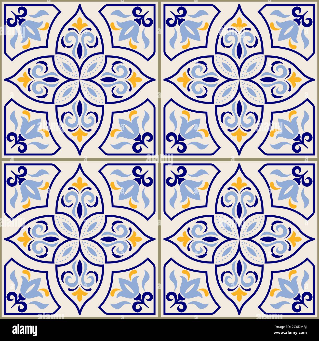 Patchwork colorato senza cuciture in stile turco. Sfondo disegnato a mano. Azulejos piastrelle patchwork.Portuguese e decorazione Spagna. Islam, arabo, motivo ottomano Illustrazione Vettoriale