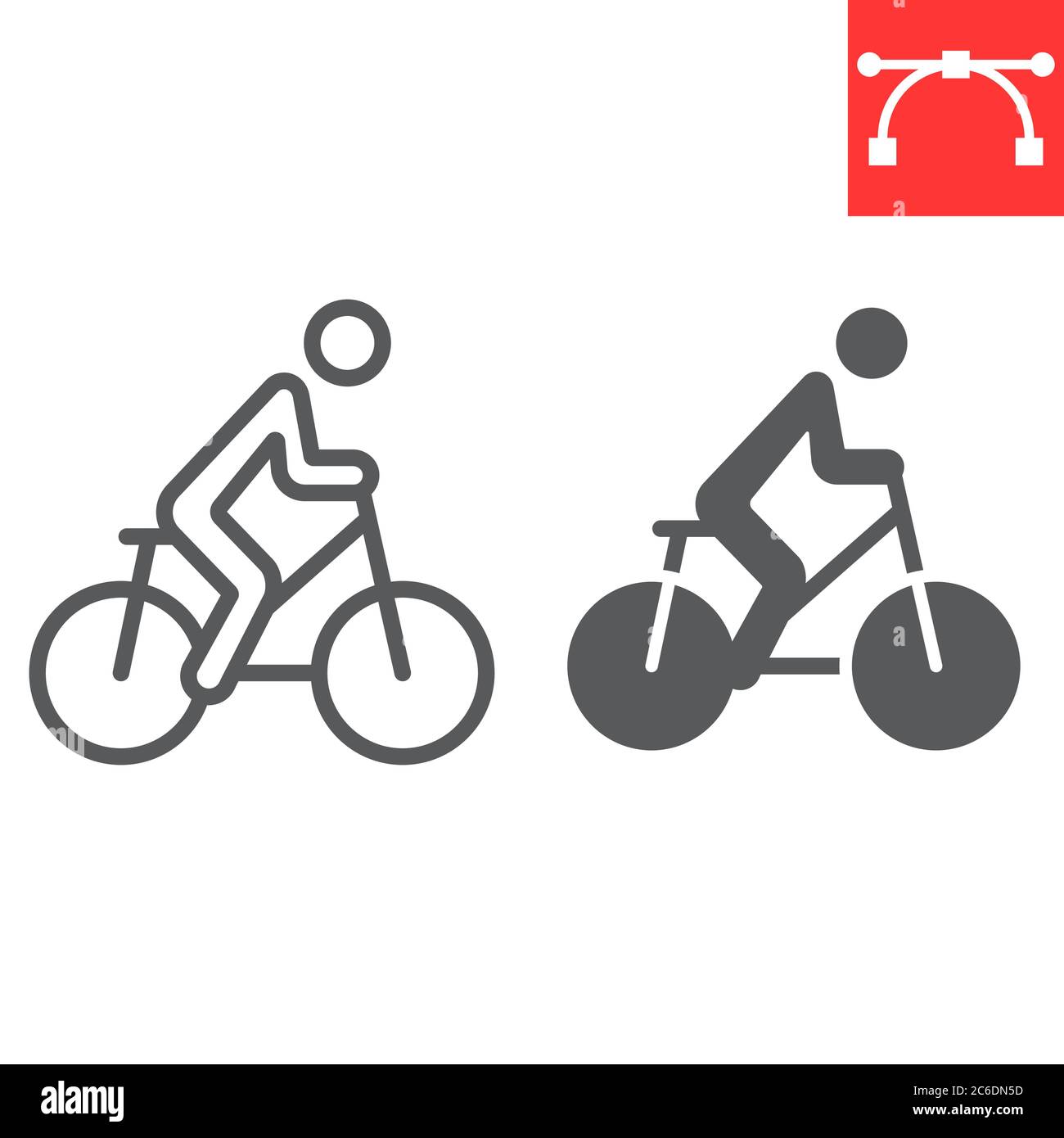 Icona di linea ciclistica e glifo, fitness e bicicletta, grafica vettoriale di segno di bicicletta, icona lineare di tratto modificabile, eps 10. Illustrazione Vettoriale