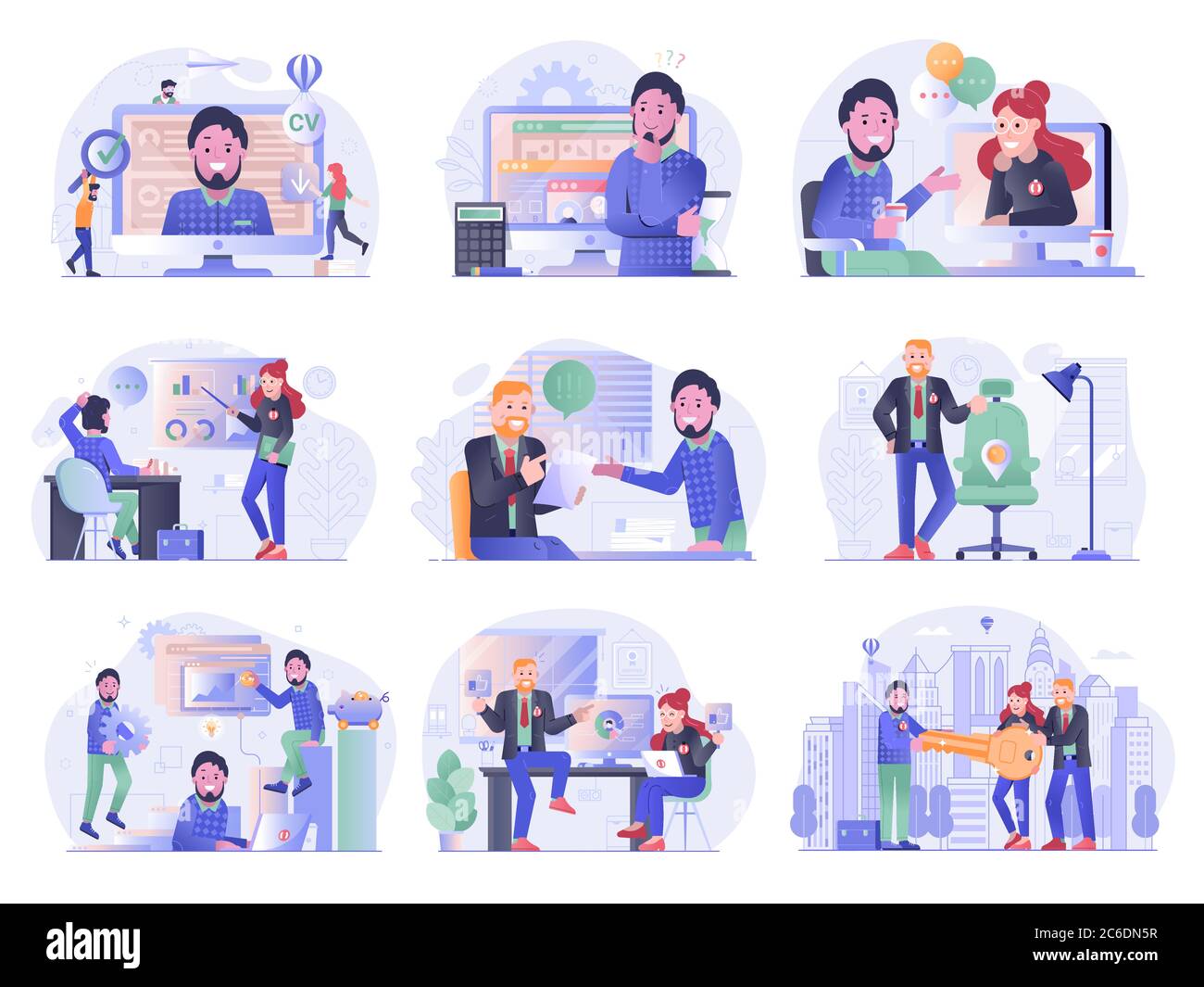 Ricerca di lavoro e applicazione di illustrazioni piatte di reclutamento Illustrazione Vettoriale