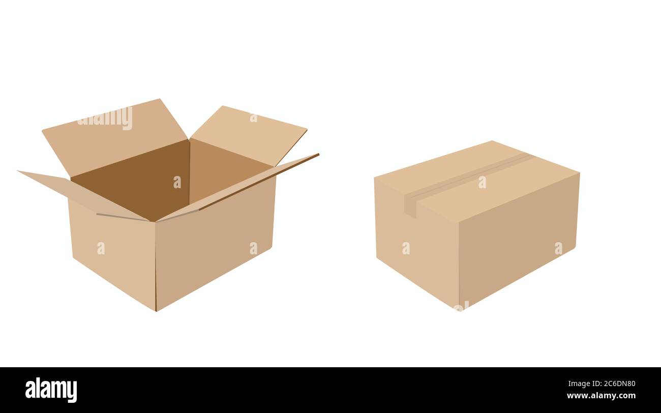 Vector Iolated Set di scatole di cartone, aperte e chiuse Illustrazione Vettoriale