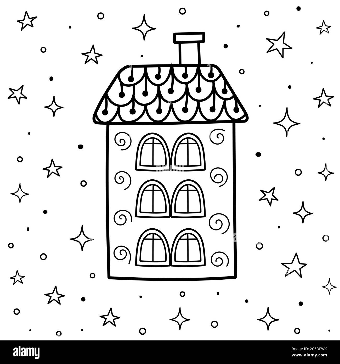Pagina da colorare magica con casa ornamentale in stile zentangle Illustrazione Vettoriale