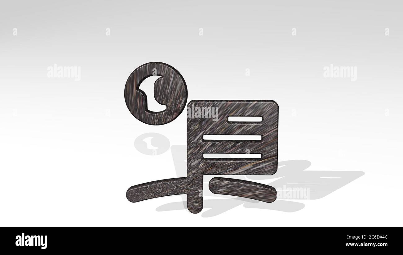 bandiera della luna spaziale che getta ombra con due luci. Illustrazione 3D di scultura metallica su sfondo bianco con texture mite. Copia e astratto Foto Stock