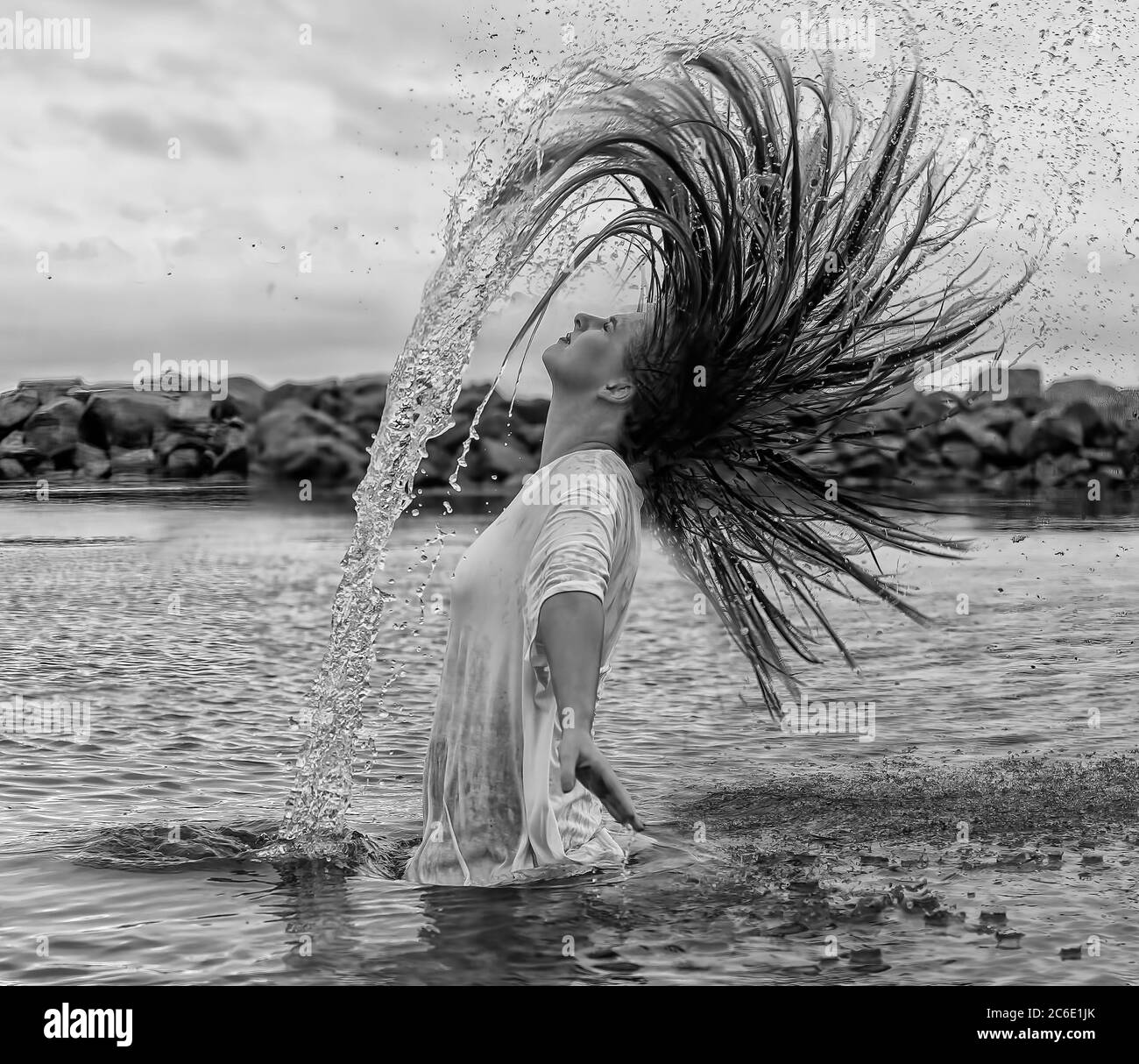 Acqua capelli Splash Foto Stock