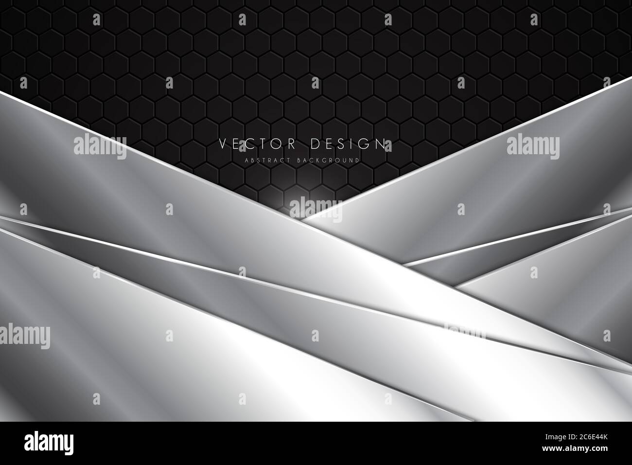 Fondo metallico.Grigio e argento con fibra di carbonio.concetto di tecnologia di metallo a forma poligonale. Illustrazione Vettoriale