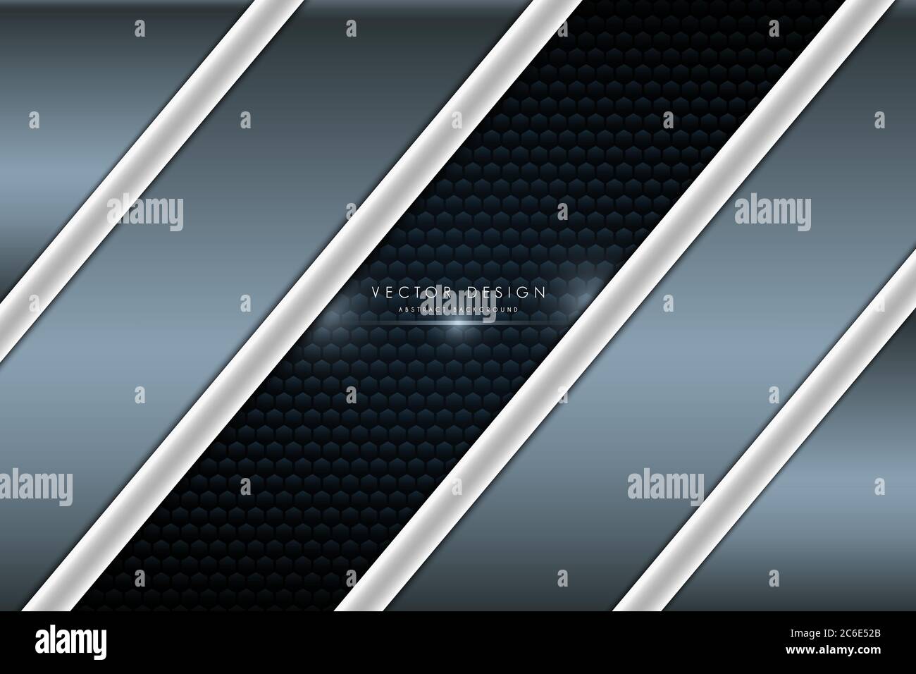 Sfondo metallico. Blu e argento con fibra di carbonio. Concetto di tecnologia del metallo a forma di poligono. Illustrazione Vettoriale