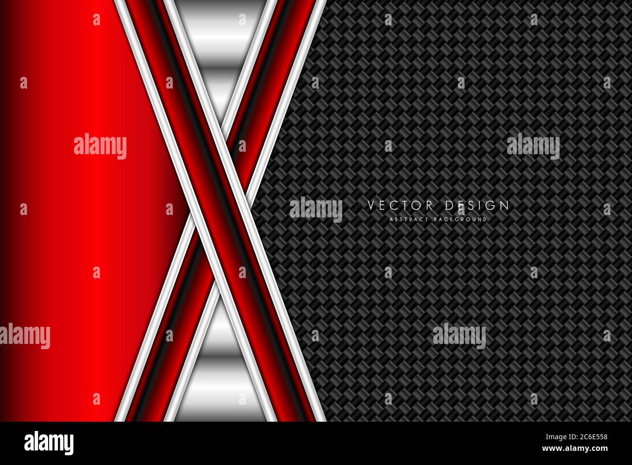 Sfondo metallico. Rosso e argento con fibra di carbonio. Concetto di tecnologia del metallo a forma di freccia. Illustrazione Vettoriale