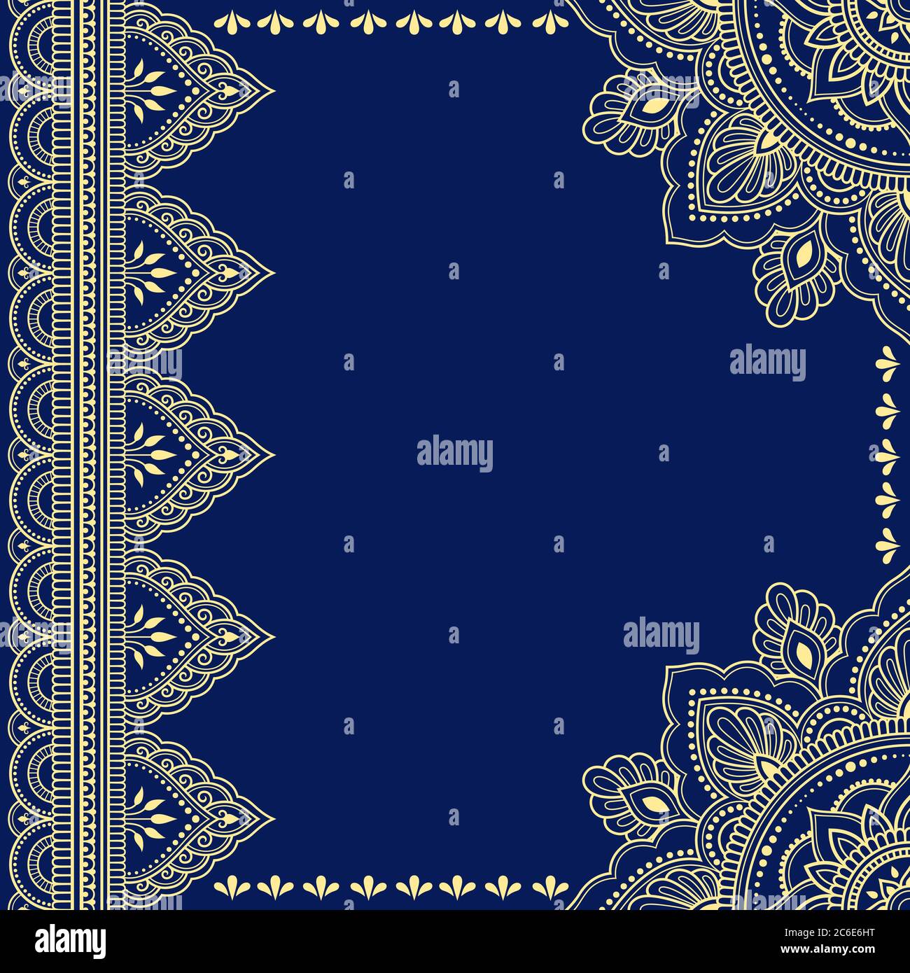 Stilizzato con motivo decorativo tatuaggi henné per decorare copertine per libro, taccuino, scrigno, rivista, cartolina e piegatrice. Mandala e confine in Illustrazione Vettoriale