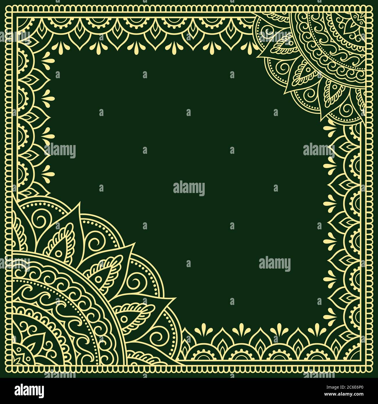 Stilizzato con motivo decorativo tatuaggi henné per decorare copertine per libro, taccuino, scrigno, rivista, cartolina e piegatrice. Mandala e confine in Illustrazione Vettoriale