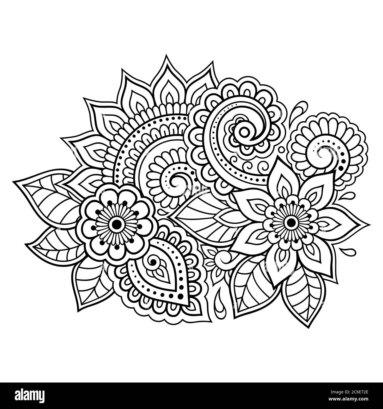 Motivo floreale Mehndi per disegno hennese e tatuaggio. Decorazione in stile etnico orientale, indiano. Illustrazione Vettoriale