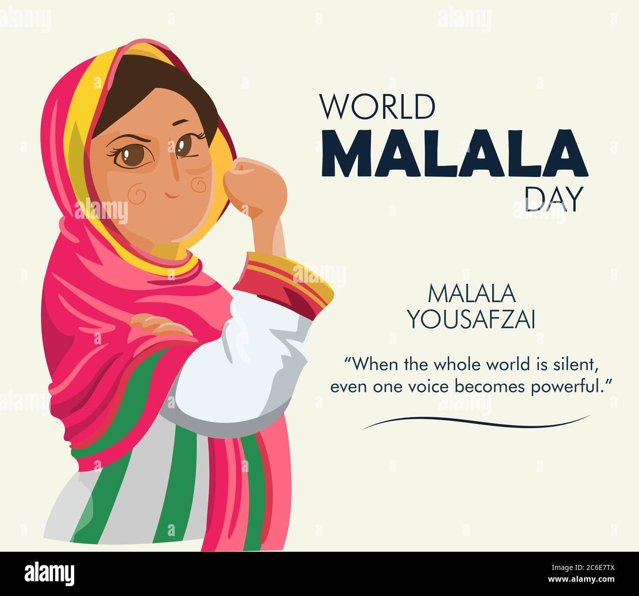 Giornata mondiale Malala, citazione Malala Yousafzai, poster, illustrazione vettore Illustrazione Vettoriale