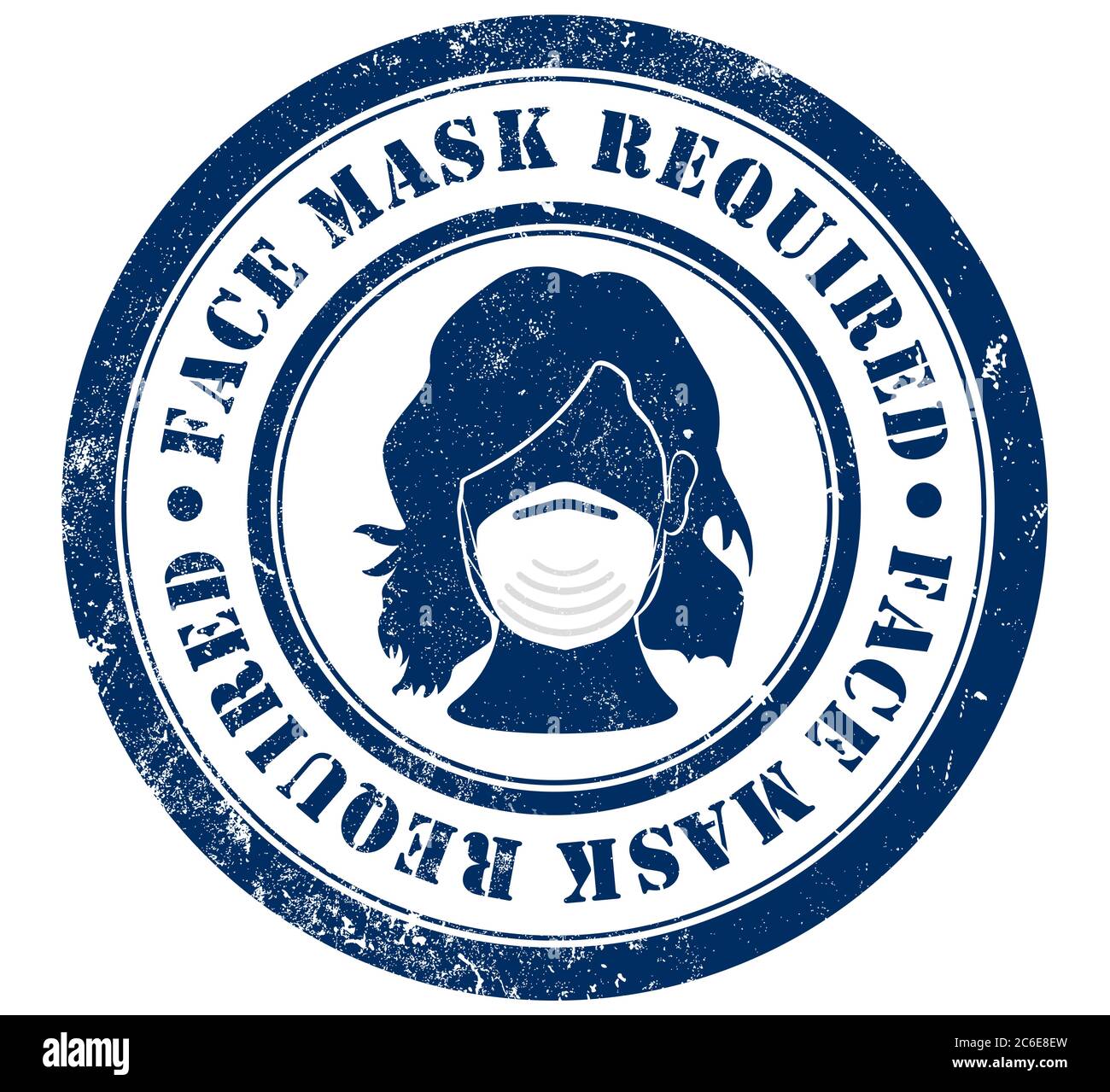 Maschera facciale obbligatoria (simbolo donna) timbro grunge, in lingua inglese Foto Stock