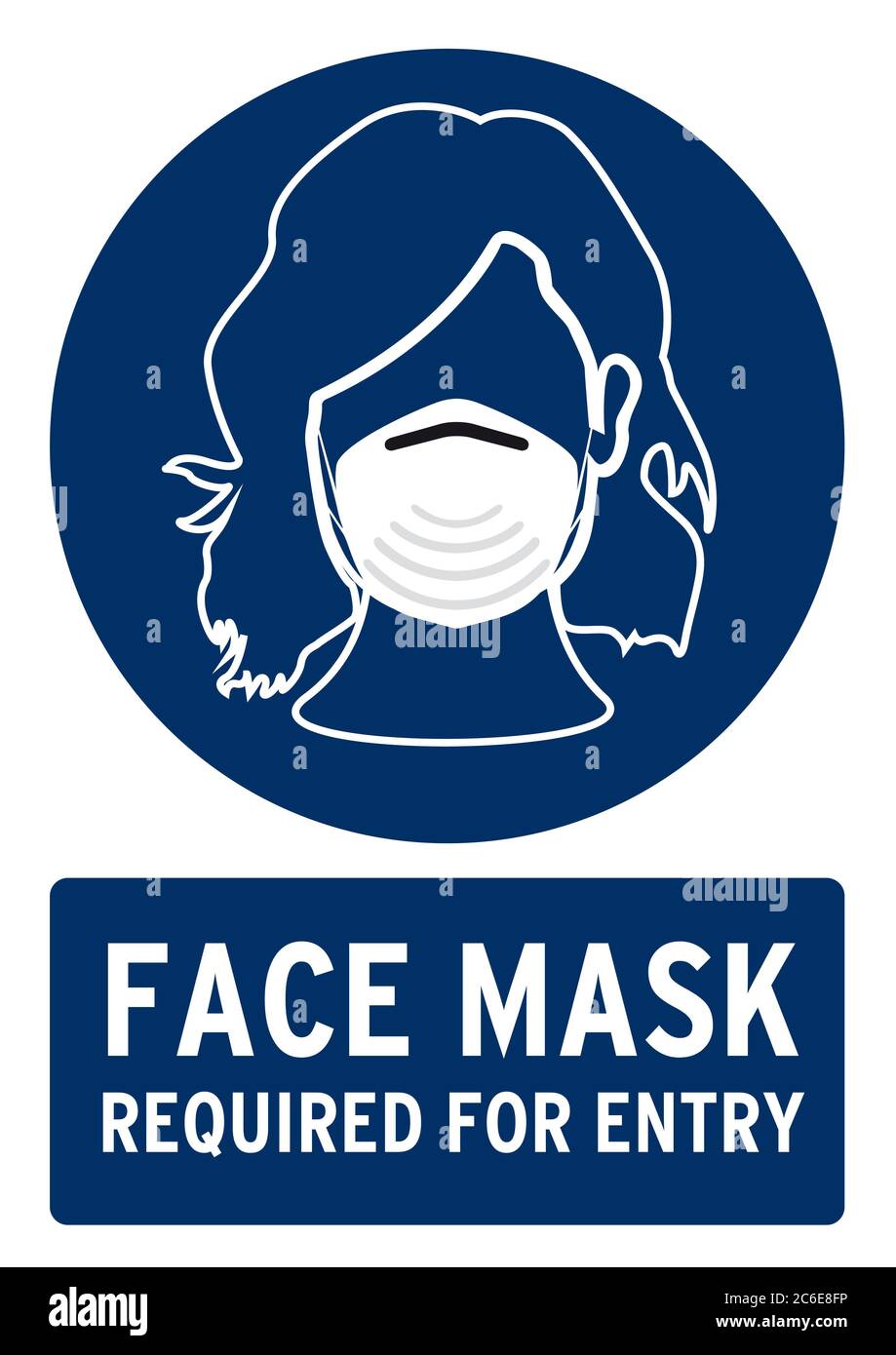 Maschera facciale richiesta per l'ingresso (icona donne). Poster per il covid19 in lingua inglese. Foto Stock
