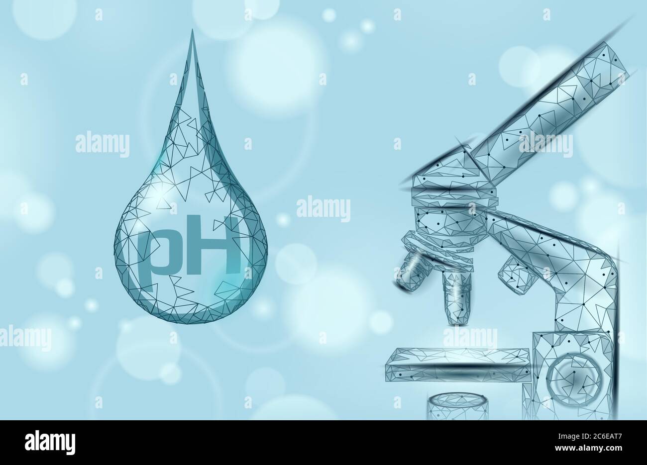 Analisi di laboratorio di pH dell'acqua tecnologia chimica scientifica. Ricerca scolastica studio microscopio laboratorio dati potenziale test. Concetto di salute della medicina Illustrazione Vettoriale