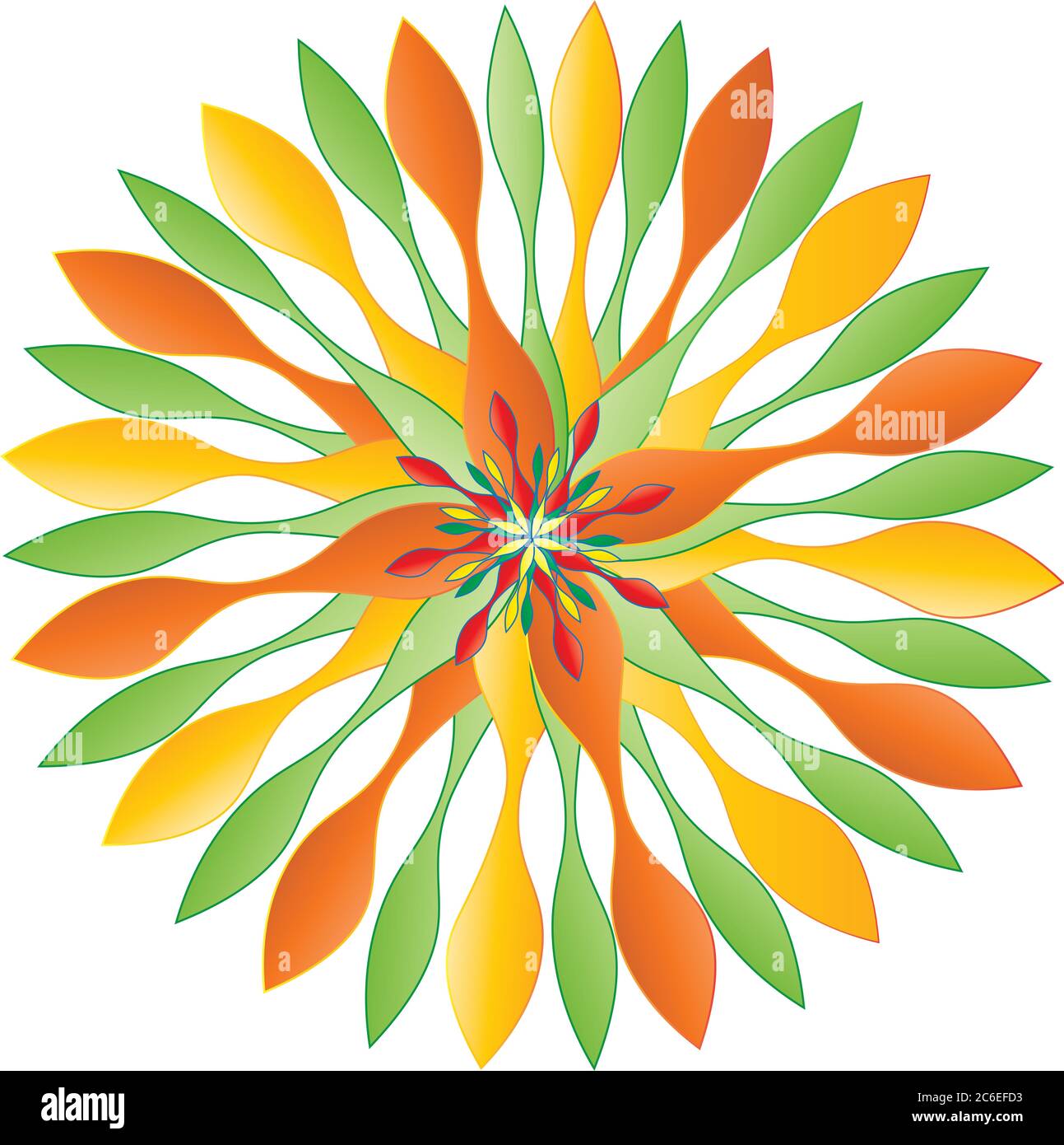 Divertenti illustrazioni grafiche colorate di motivi simili a quelli di un filatore in diversi schemi di colori. Isolato su sfondi bianchi. Foto Stock