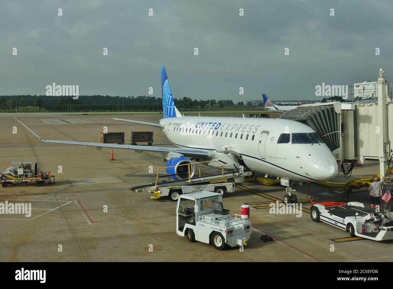 HOUSTON, TX -3 LUG 2020- Vista degli aerei da United Airlines (UA) e United Express all'aeroporto intercontinentale George Bush (IAH) di Houston, Foto Stock