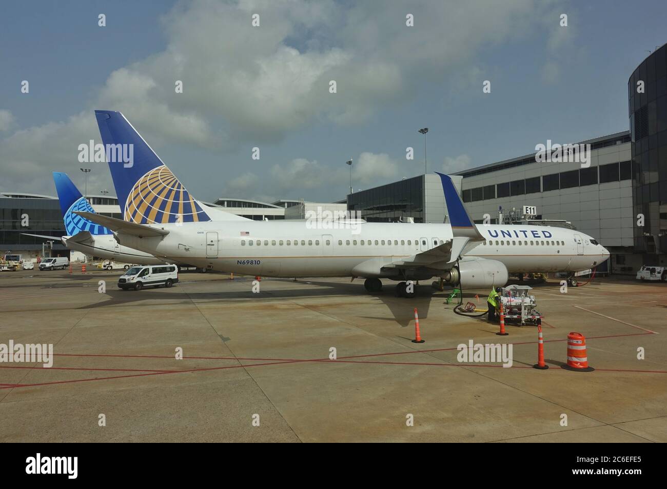 HOUSTON, TX -3 LUG 2020- Vista degli aerei da United Airlines (UA) all'Aeroporto Intercontinentale George Bush (IAH) a Houston, Texas, Stati Uniti Foto Stock