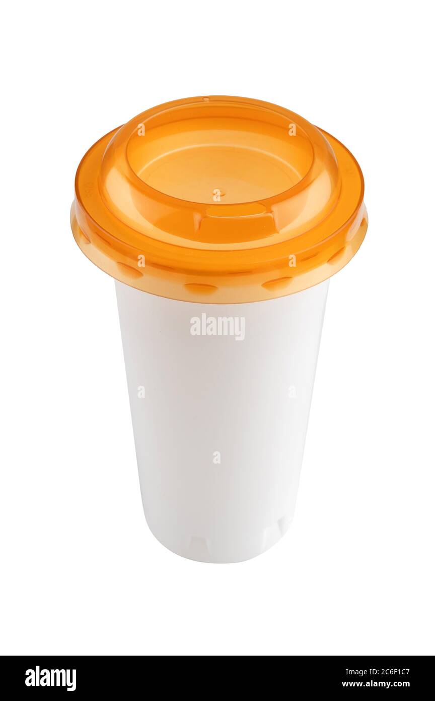 Tazza vuota in plastica per il caffè isolata su bianco Foto Stock