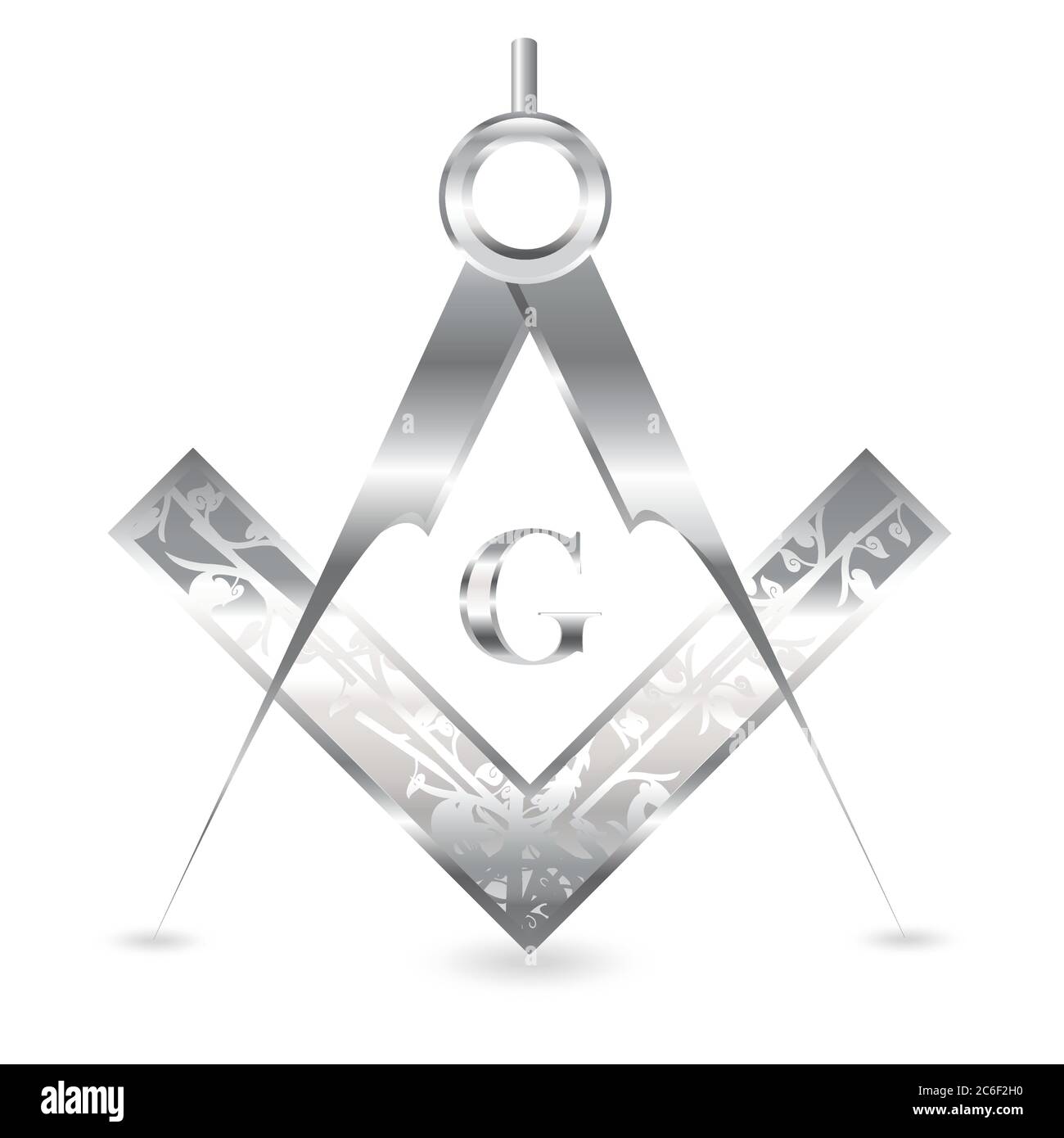 Quadrato in argento inciso e bussola isolata su bianco. Formato vettoriale EPS10 Illustrazione Vettoriale