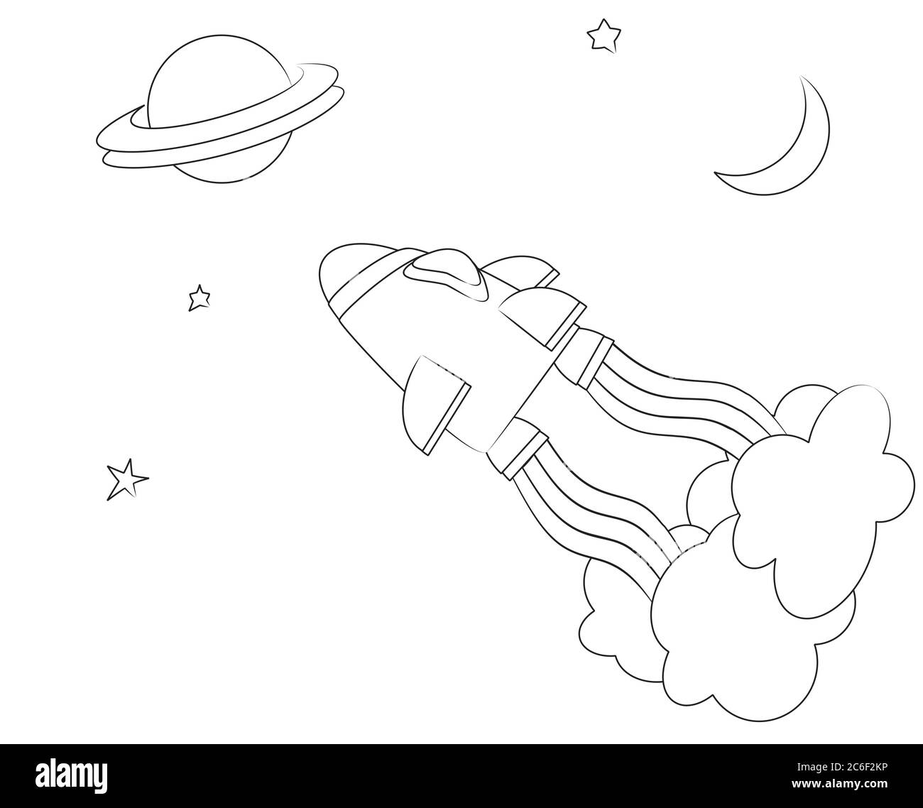 Un vettore illusrtaion di una navicella spaziale nello spazio. Foglio attività per bambini in stile cartoon. Illustrazione Vettoriale
