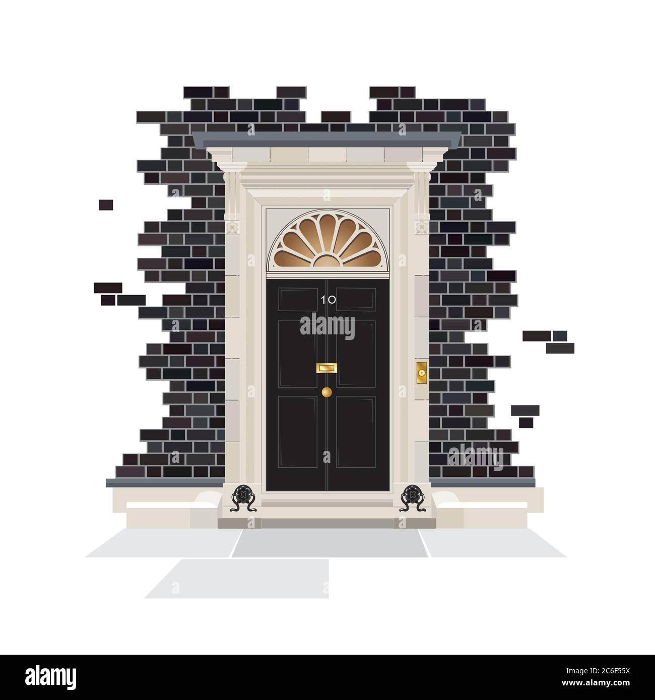 La parte esterna del numero 10 di Downing Street. Il pubblico ufficiale la residenza del Primo Ministro del Regno Unito dal 1735. EPS10 formato vettoriale. Illustrazione Vettoriale