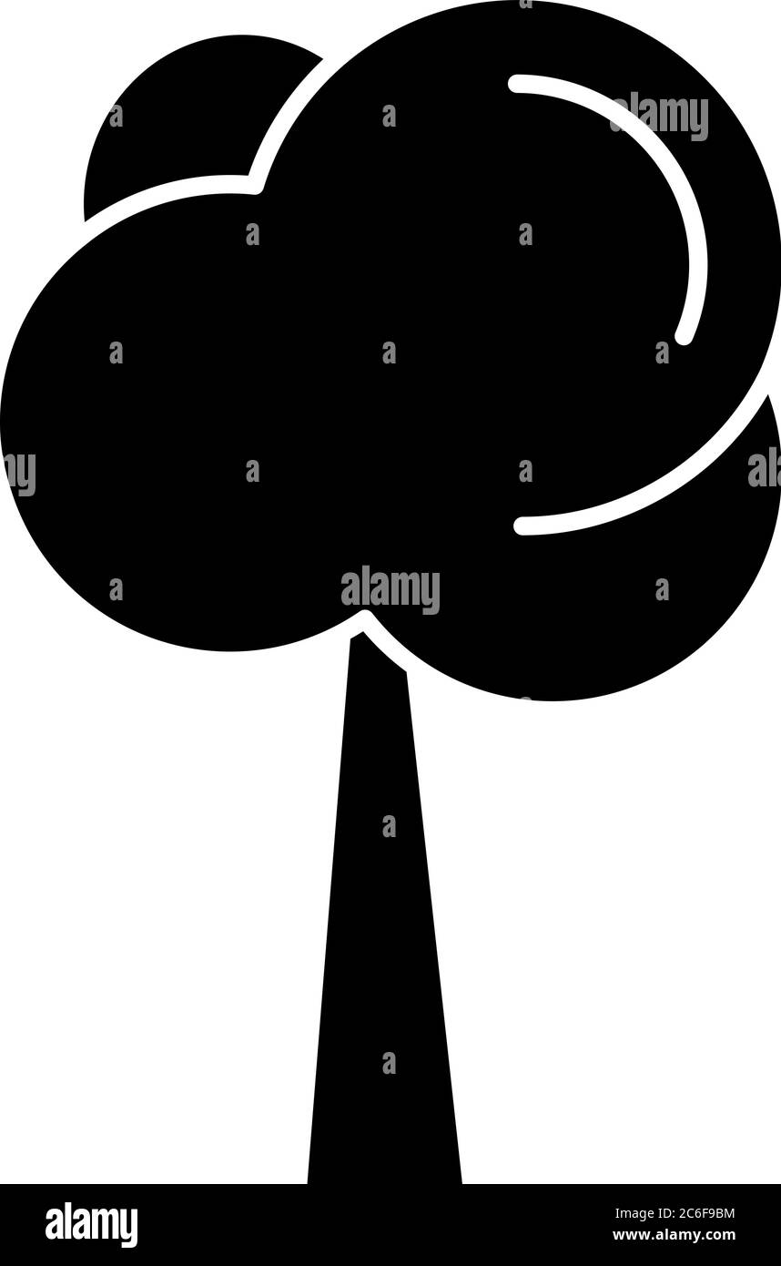 Icona glifo nero ad albero. Natura primaverile. Pianta per coltivare in estate. Tronco di quercia con foglie. Crescita di vegetazione. Giardino e all'aperto. Simbolo silhouette su w Illustrazione Vettoriale