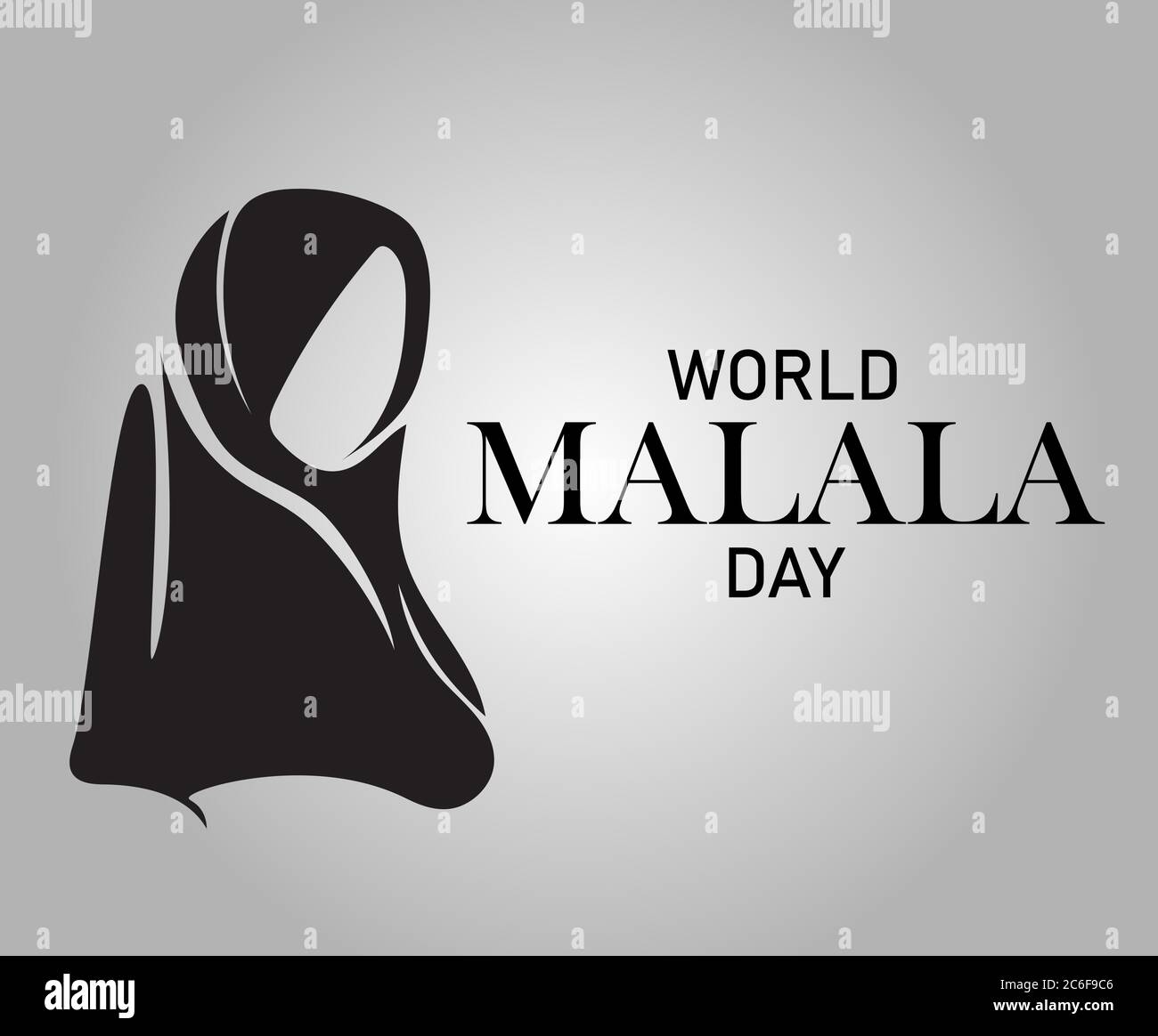 Giornata mondiale Malala, 12 luglio, Malala Yousafzai, sfondo bianco e nero, poster, illustrazione vettore Illustrazione Vettoriale