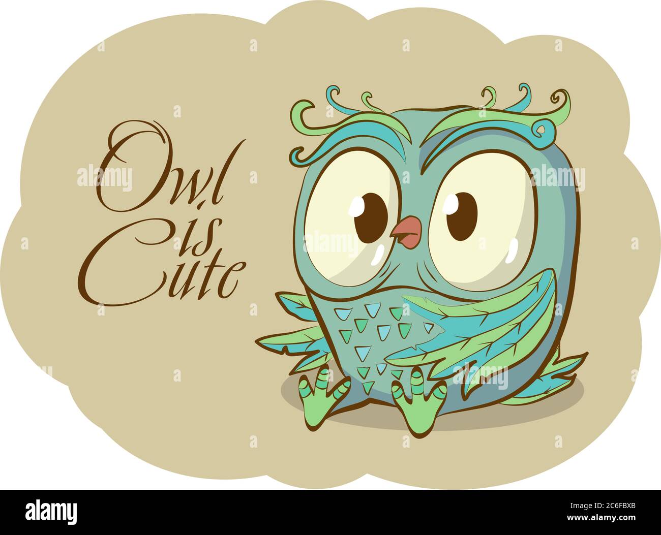 OWL carino vettore carattere disegnato a mano. Colore isolato su sfondo bianco. Stampa animale capretto, adesivo, carta. Illustrazione Vettoriale