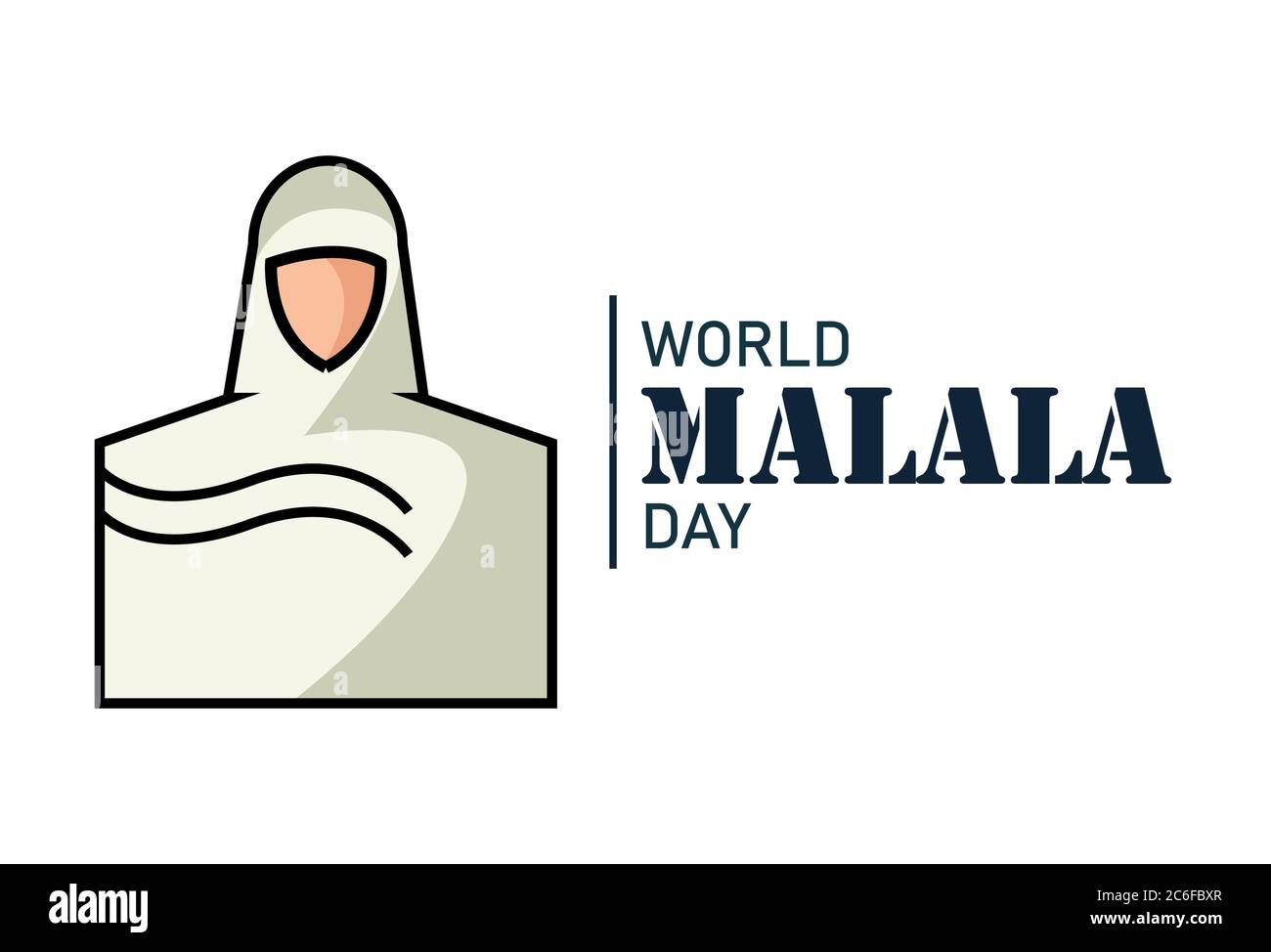 Giornata mondiale Malala, 12 luglio, Malala Yousafzai logo astratto piatto, icona donna hijab, poster, illustrazione vettore Illustrazione Vettoriale