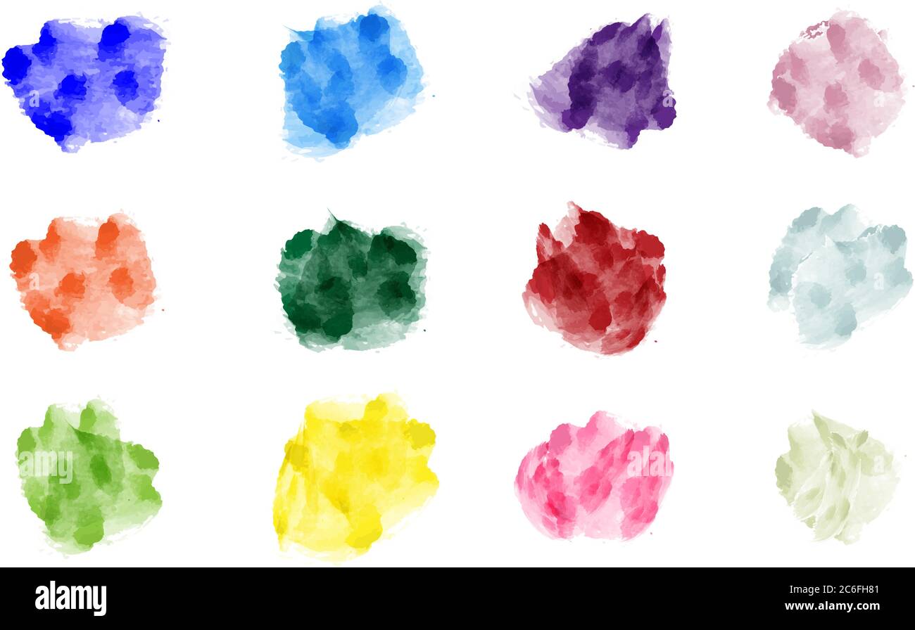 raccolta di spruzzi di acquerello pastello isolati su sfondo bianco illustrazione vettoriale Illustrazione Vettoriale
