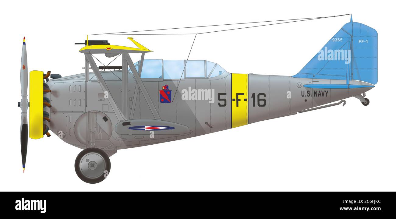 Grumman FF-1 del Fighter Squadron VF-5B della portaerei USS Lexington, 1934 Foto Stock