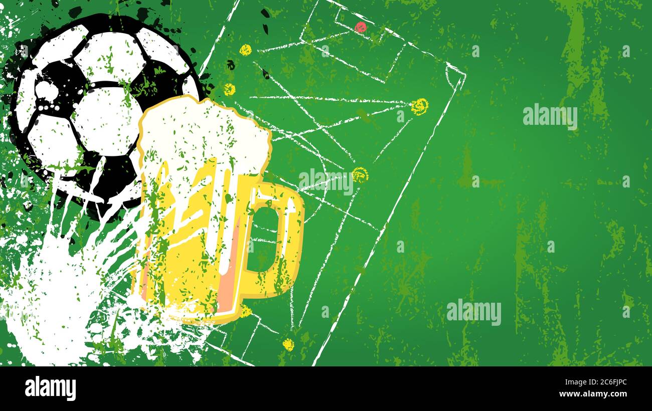 sfondo vettoriale palla da calcio, motivo, struttura, palla da calcio e birra, mock-up, illustrazione vettoriale modello, conetto di visione pubblico Illustrazione Vettoriale