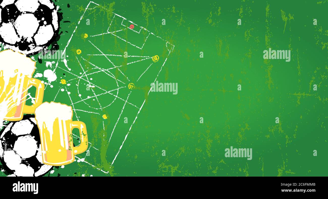 sfondo vettoriale palla da calcio, motivo, struttura, palla da calcio e birra, mock-up, illustrazione vettoriale modello, conetto di visione pubblico Illustrazione Vettoriale