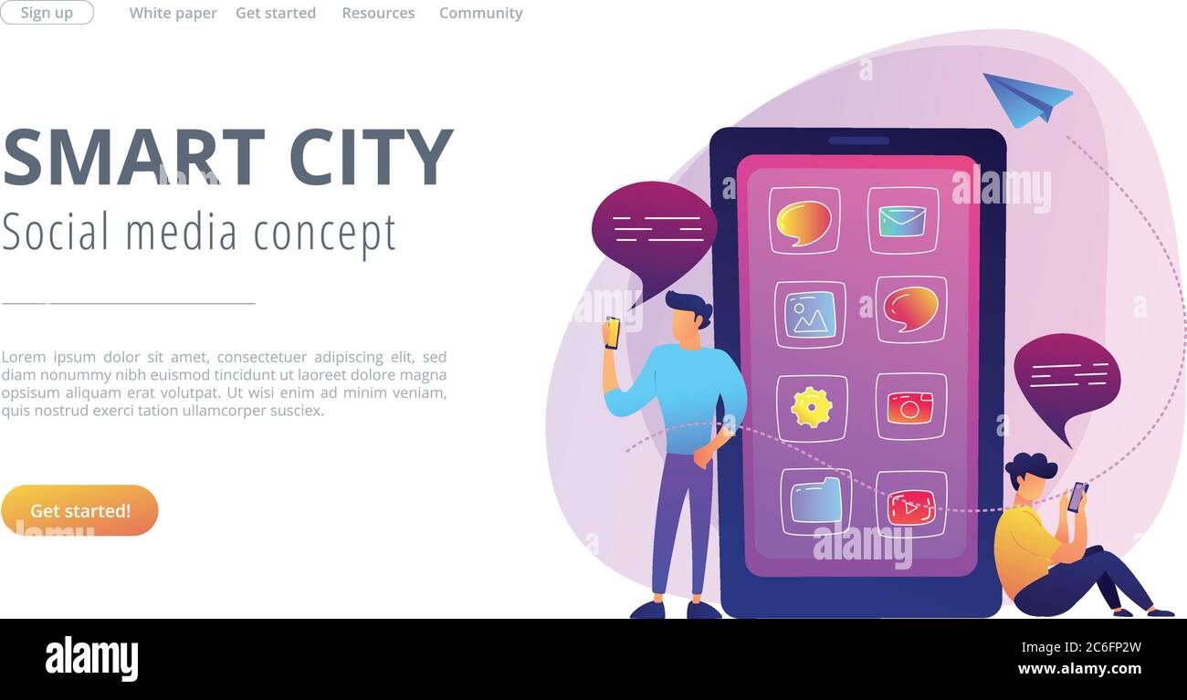 Pagina di destinazione di Smart City e social media. Illustrazione Vettoriale