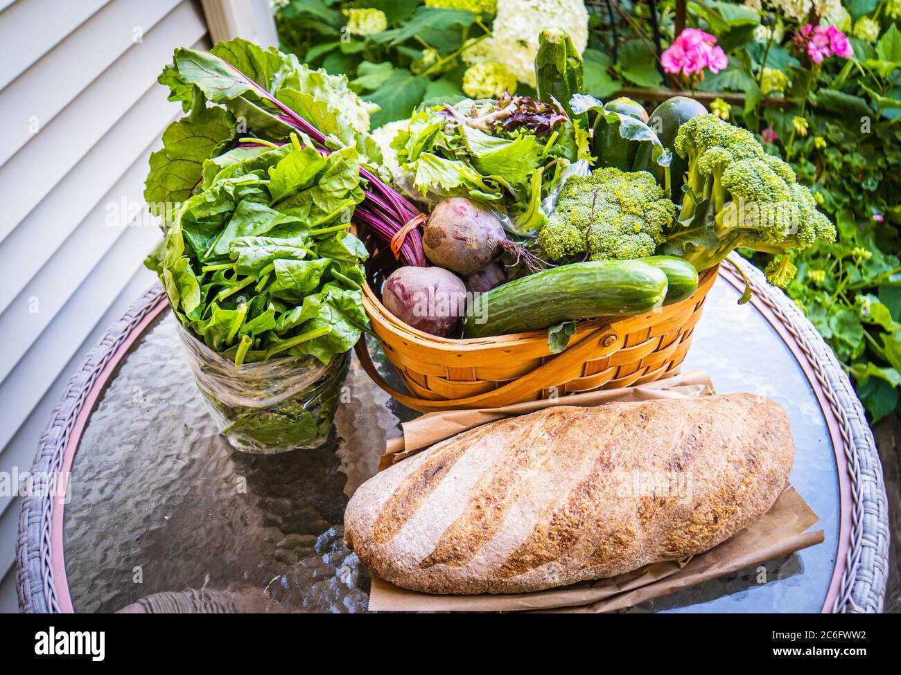 La prima settimana di luglio quota agricola da una Comunità Vermont sostenuto Agricoltura (CSA) : locale, cibo stagionale direttamente da una fattoria Foto Stock