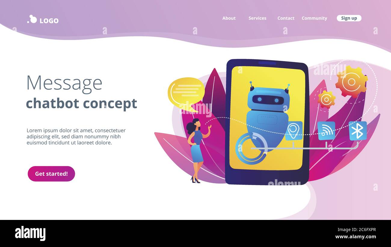 Assistente virtuale chatbot tramite la landing page di messagingconcept. Illustrazione Vettoriale