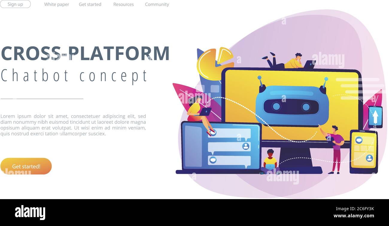 Pagina di destinazione di chatbot development platformconcept. Illustrazione Vettoriale