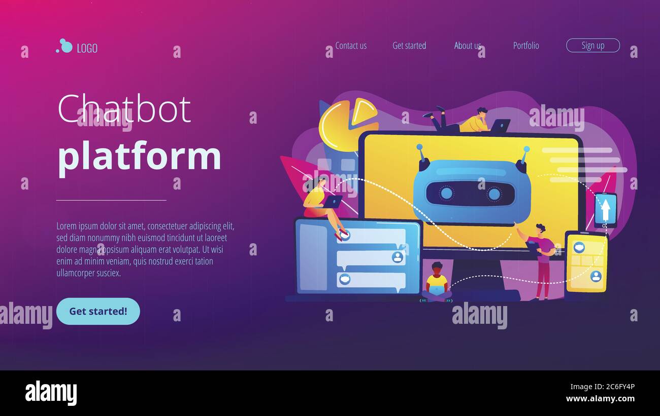 Pagina di destinazione di chatbot development platformconcept. Illustrazione Vettoriale