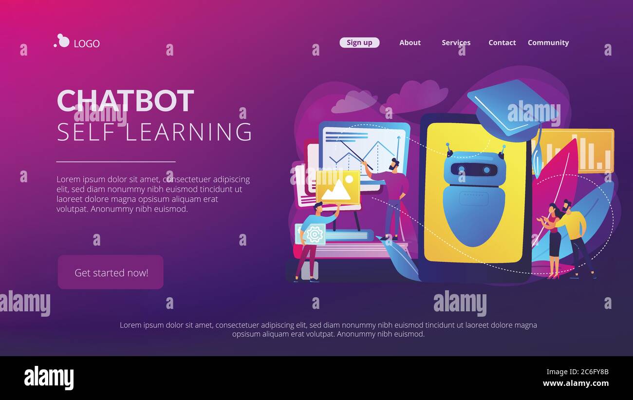 Pagina di destinazione di chatbot self learningconcept. Illustrazione Vettoriale
