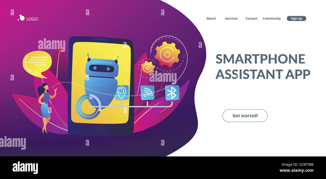 Assistente virtuale chatbot tramite la landing page di messagingconcept. Illustrazione Vettoriale