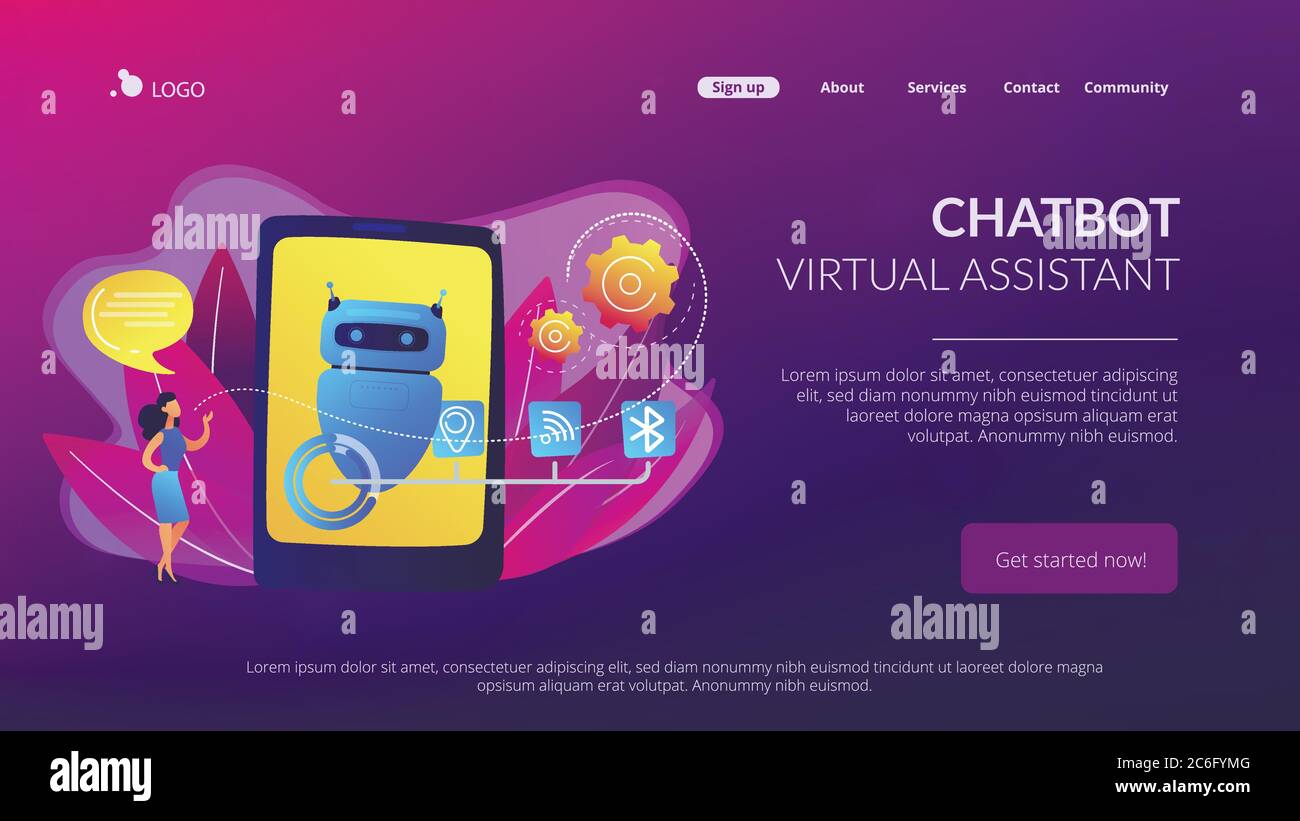 Assistente virtuale chatbot tramite la landing page di messagingconcept. Illustrazione Vettoriale