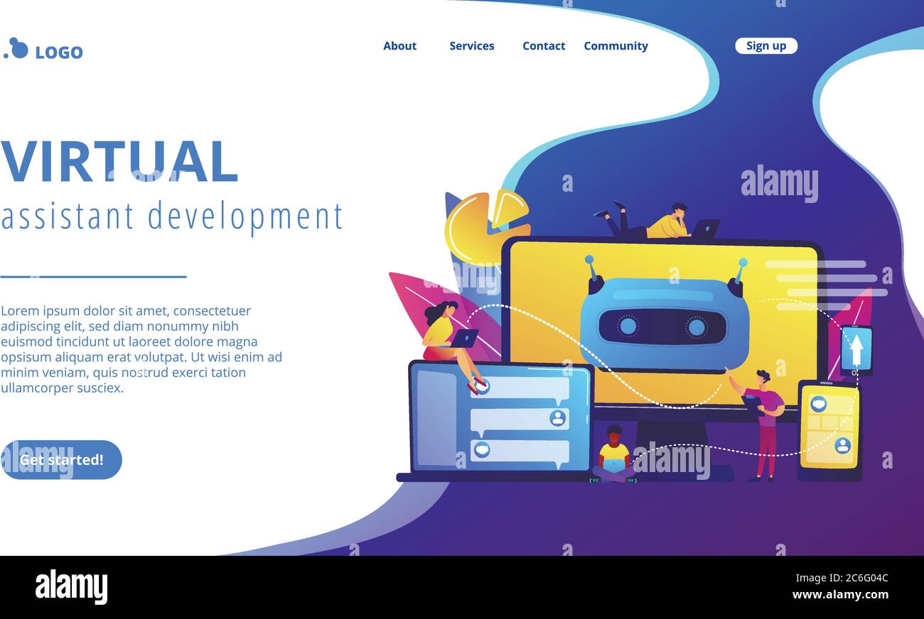 Pagina di destinazione di chatbot development platformconcept. Illustrazione Vettoriale