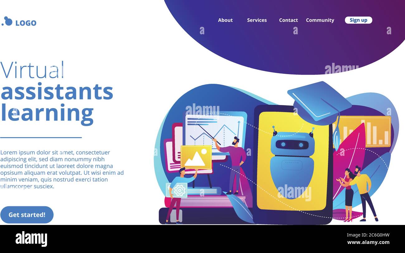Pagina di destinazione di chatbot self learningconcept. Illustrazione Vettoriale