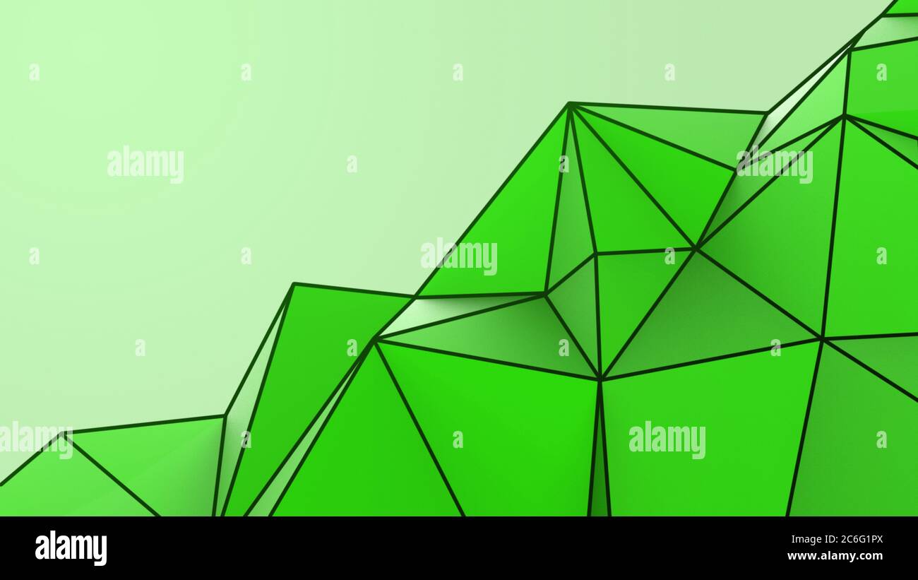 Sfondo di cristallo moderno astratto verde. Poligono, linea, forma di ripetizione triangolare per lo sfondo. Illustrazione basso poly, disegno poligonale. Futuristico, noi Foto Stock